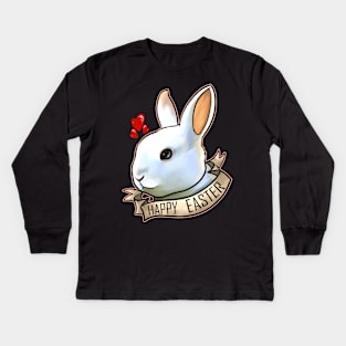 Realistic Happy Easter Bunny Head With Hearts On Easter Kids Long Sleeve T-Shirt